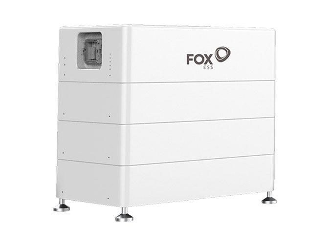 Fox ESS EQ4800 high-voltage battery stack on adjustable feet
